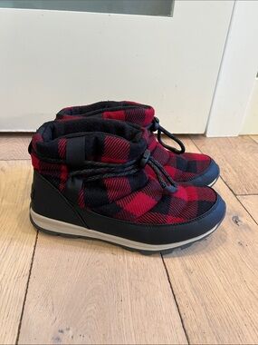 Sorel Red and Black Plaid Insulated Ankle Boots